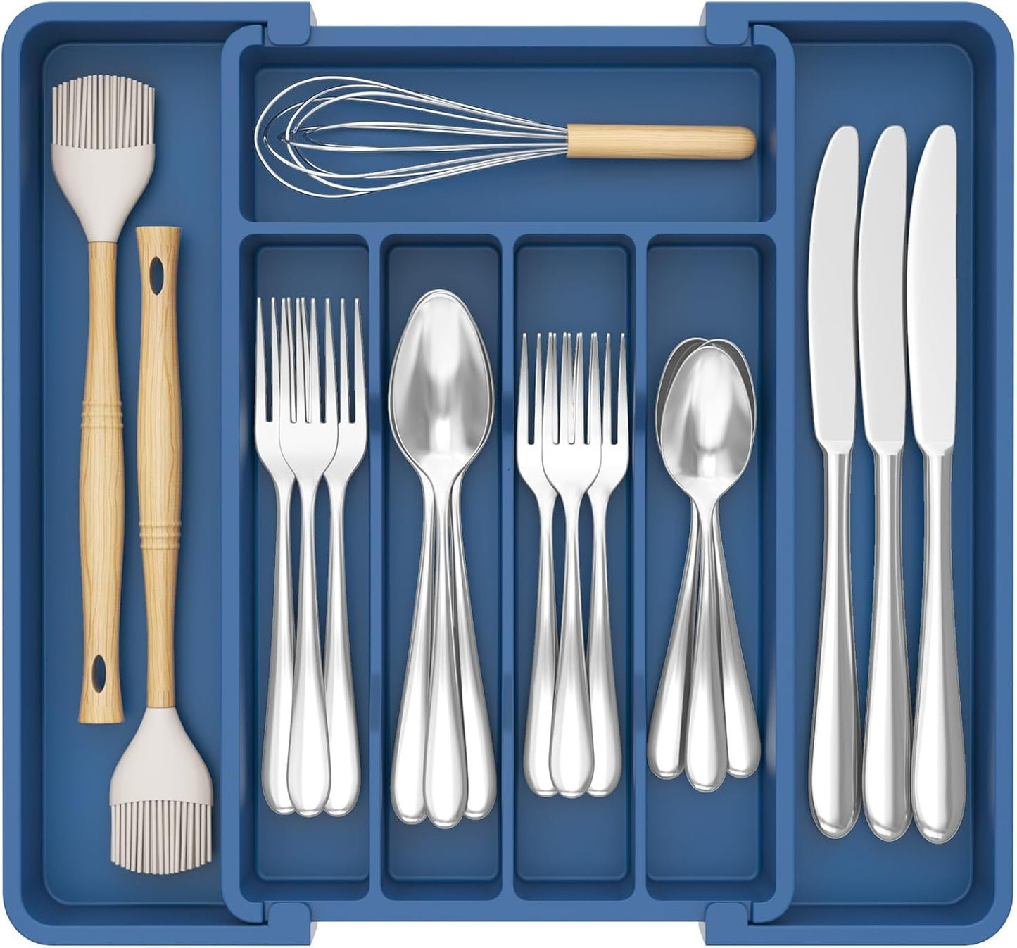 Lifewit Silverware Drawer Organizer, Expandable Utensil Tray for Kitchen, BPA Free Flatware and Cutlery Holder, Adjustable Plastic Storage for Spoons Forks Knives, 11-18 x 14", Black