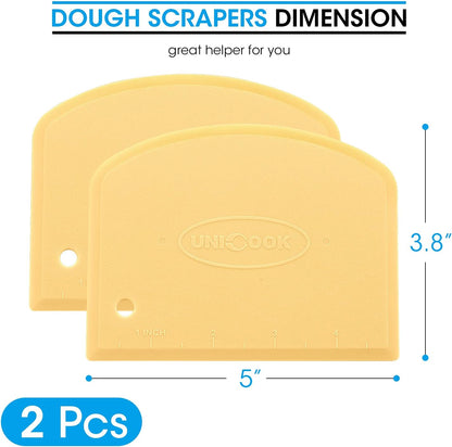 Unicook Dough Scraper, Flexible Bowl Scraper, Pastry Cutter with Measuring Scale, Nonslip Pizza Chopper, Multipurpose Baking Tool for Pizza/Dough/Cake, Easy to Clean, 2 Pack
