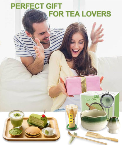 JBER Matcha Whisk Set, Ceramic Matcha Set Includes Bowl & Holder, Bamboo Whisk (Chasen), Sifter, Scoop, Spoon & Rest - 7PCS Matcha Kit Gift for Matcha Lovers & Beginners, Gradient Pink