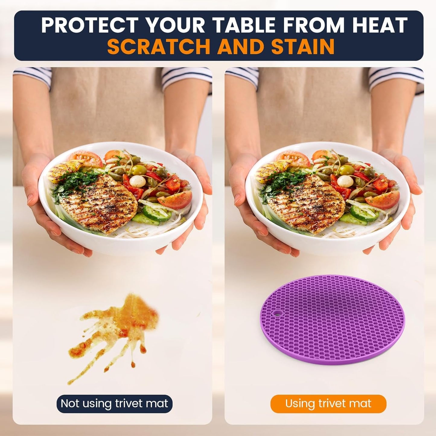 Silicone Trivet Mats 4 Heat Resistant Pot Holders Multipurpose Non-Slip Hot Pads for Kitchen Potholders, Drying mat, Jar Opener, Spoon Holder, Coaster.(Dark Grey)