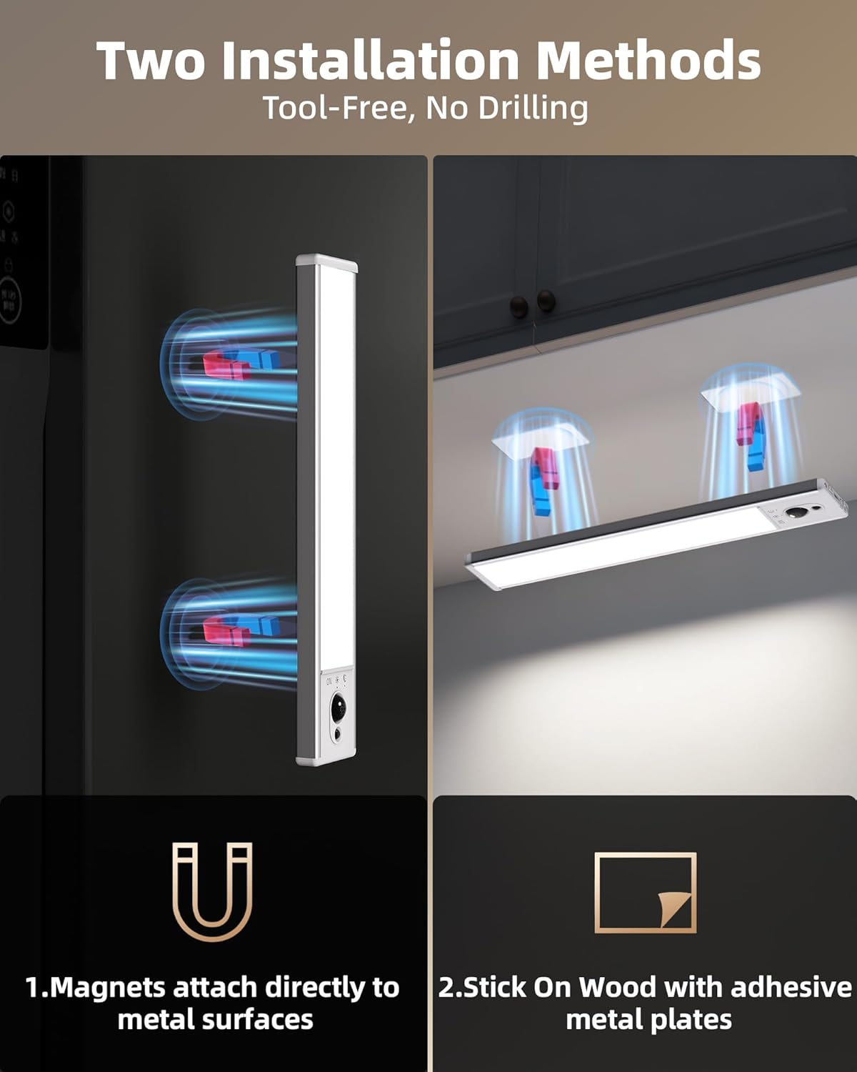 EZVALO 5-Pack Under Cabinet Lighting with Charging Station, 2400mAh Motion Sensor Light, LED Coutner Lights Wireless, 3000K Dimmable, Timer, Magnetic, with Remote Control for Kitchen, Closet, Stair