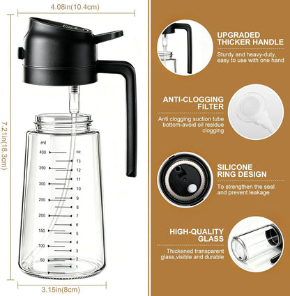 Poshetion 2 in 1 Olive Oil Sprayer for Cooking, 16oz Light-Proof Oil Dispenser for Kitchen, Leak-Proof Oil Spray Bottle for Air Fryer, Salad, BBQ, Baking, Grilling - Black & Green
