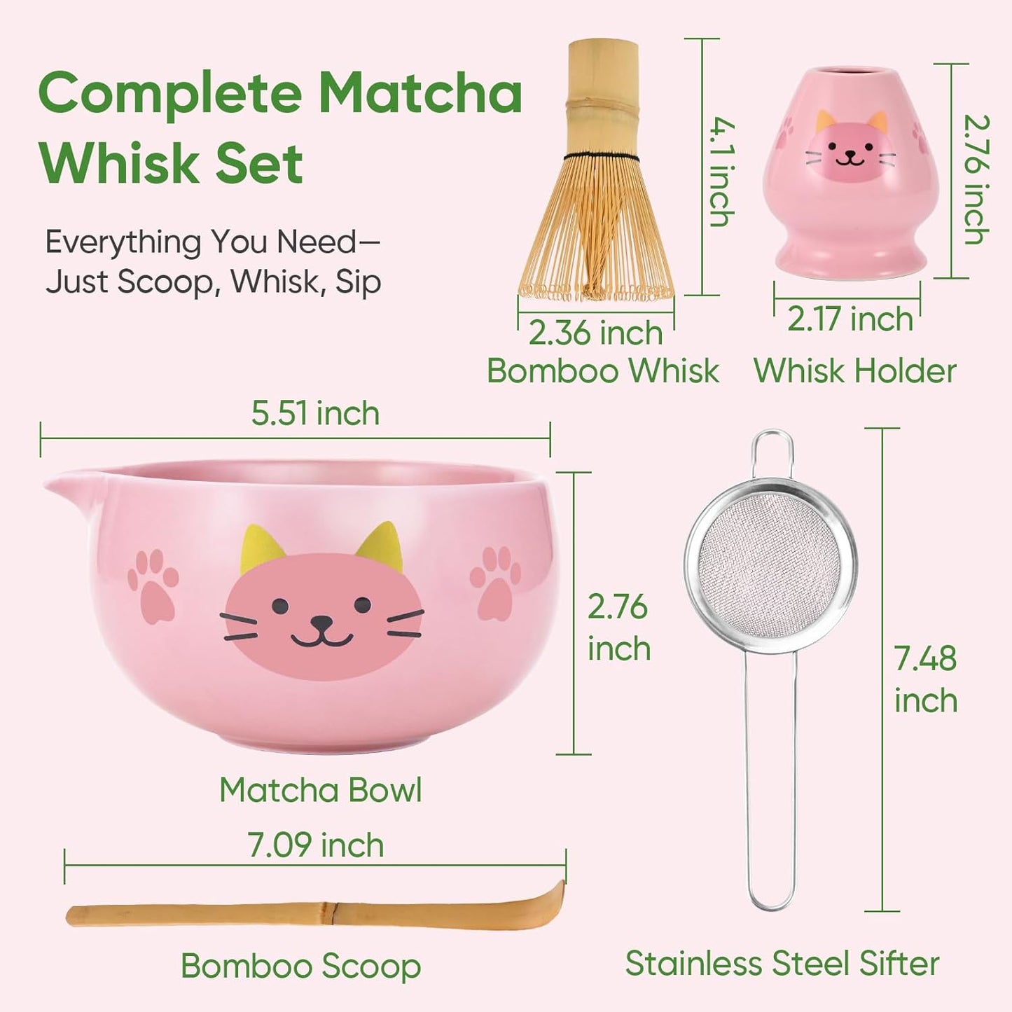 Matcha Whisk Set, 5Pcs Ceramic Matcha Set Includes Matcha Bowl, Matcha Whisk and Holder, Bamboo Scoop and Sifter, Ideal Matcha Bowl Set for Authentic Matcha Tea Experience