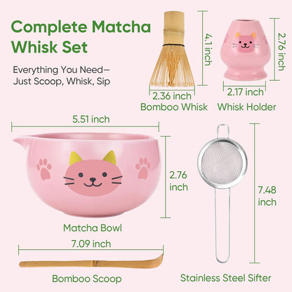 Matcha Whisk Set, 5Pcs Ceramic Matcha Set Includes Matcha Bowl, Matcha Whisk and Holder, Bamboo Scoop and Sifter, Ideal Matcha Bowl Set for Authentic Matcha Tea Experience