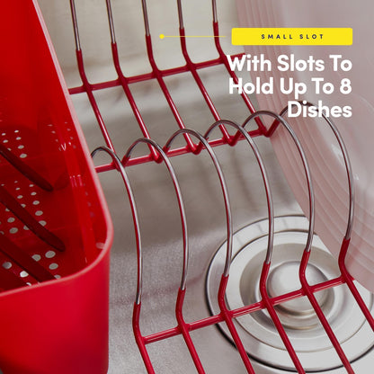 Dish Drying Rack & Cutlery Holder 2 Piece Set - Compact Sink-Fitting Dish Drainer with Rubberized Undercoating, Space-Saving Kitchen Organizer for Plates, Cups, Bowls & Utensils in Sink, Silver