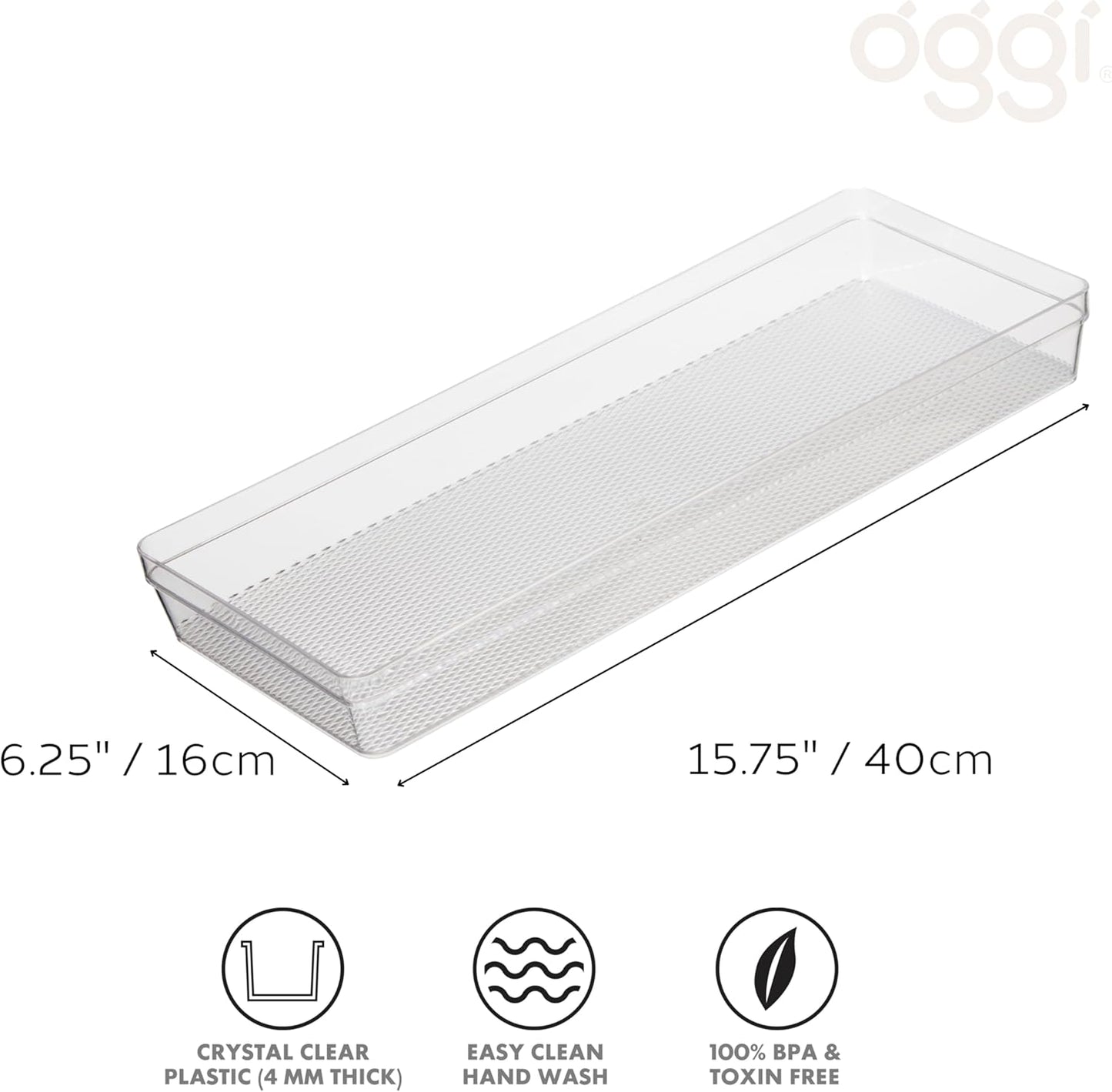 Oggi Clear Drawer Organizer - 3" X 12.5" - Ideal for Organizing Kitchen Drawers, Office, Desk, Silverware, Kitchen Utensils, Cosmetics and Bathrooms