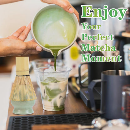 Matcha Whisk Set, Ceramic Matcha Bowl with Spout, Bamboo Whisk, Chasen Holder, Sifter, Traditional Scoop, Complete Tea Making Kit for Matcha Lovers, Beginner Starter Gifts for Women Men