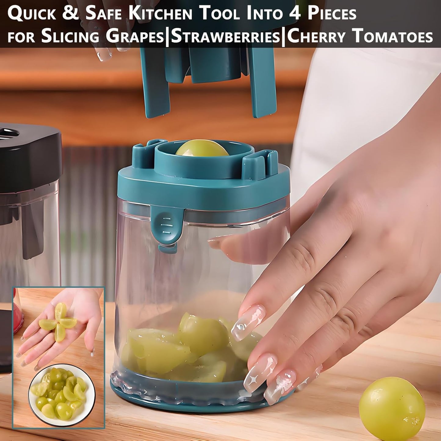 New Grape Cutter for Toddlers, Cutter Quarter Slicer Tool Into 4 Pieces for Slicing Grapes, Strawberries, Cherry, Tomatoes (Blue)