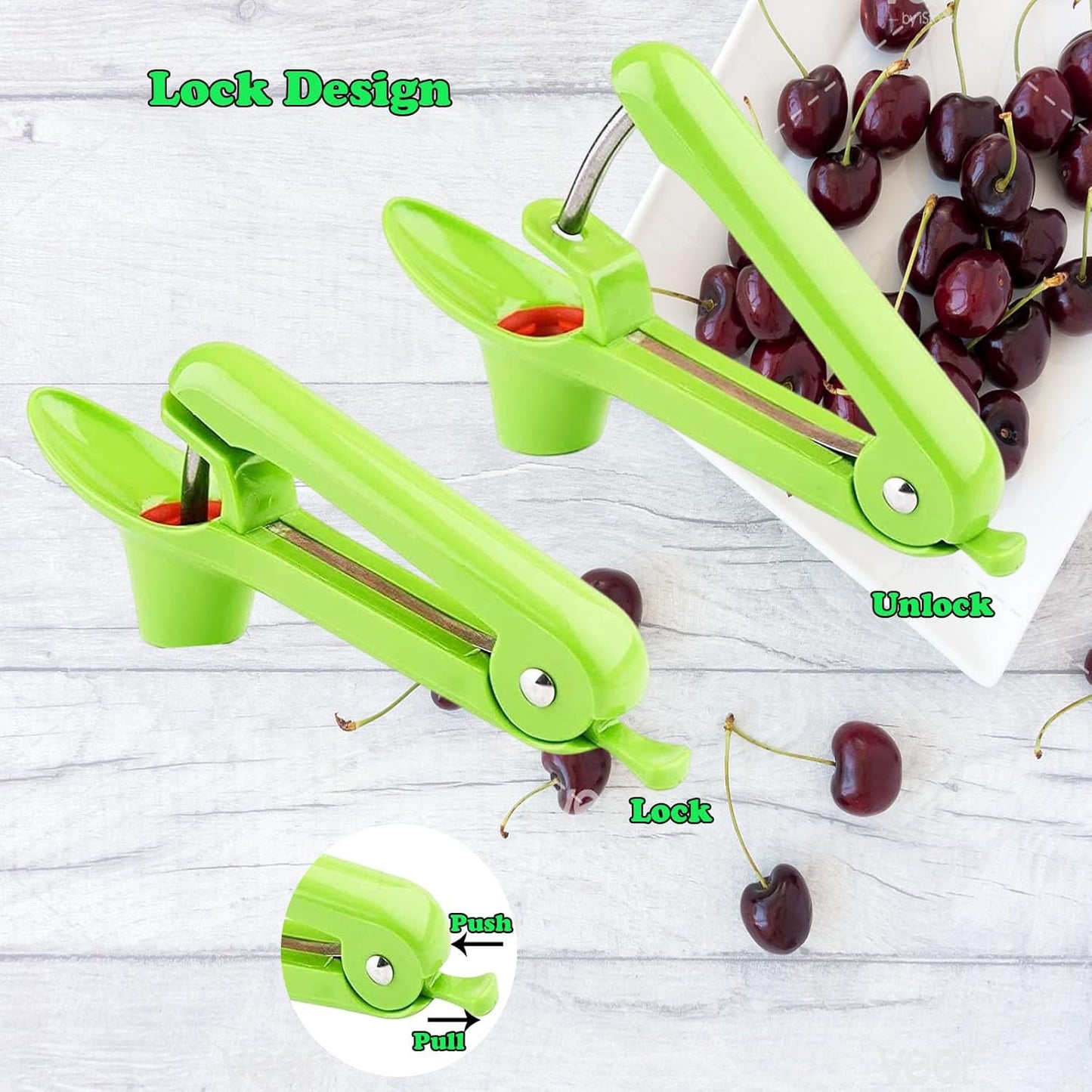 Cherry Pitter Tool, Heavy-Duty Stainless Steel Pitting Tool, Portable Cherries Corer Stoner Seed Tool with Lock Design, Fruit Pit Remover for Cherry Jam(Black)