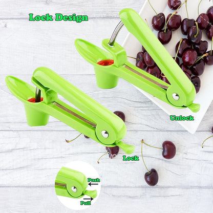 Cherry Pitter Tool, Heavy-Duty Stainless Steel Pitting Tool, Portable Cherries Corer Stoner Seed Tool with Lock Design, Fruit Pit Remover for Cherry Jam(Black)