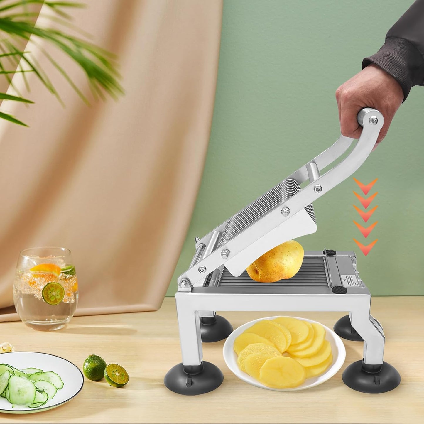 Commercial Egg Slicer Heavy Duty Vegetable Slicer Manual Tomato Cutter, 4”/10mm Thickness Stainless Steel Cucumber Onion Slicer Tool with 4 Suction Cups for Restaurant or Home Use