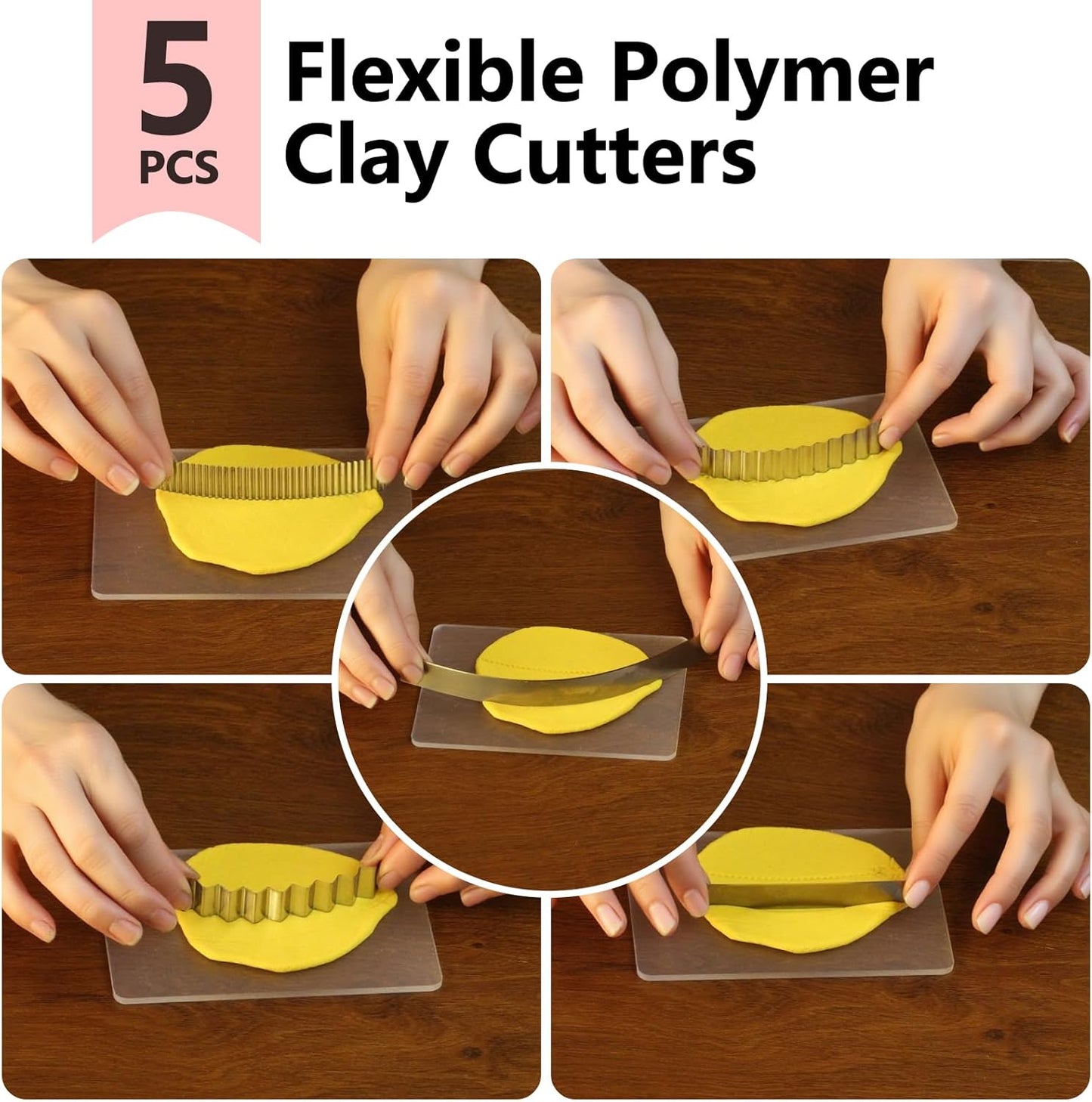 Polymer Clay Cutter Tools, Acrylic Roller Pin, 5 Pieces Flexible Clay Cutters, Ceramic Cutters Slicer Kit Clear Rectangle Sheet Press Board Wire Texture Set Needle Detail Modelling Supplies