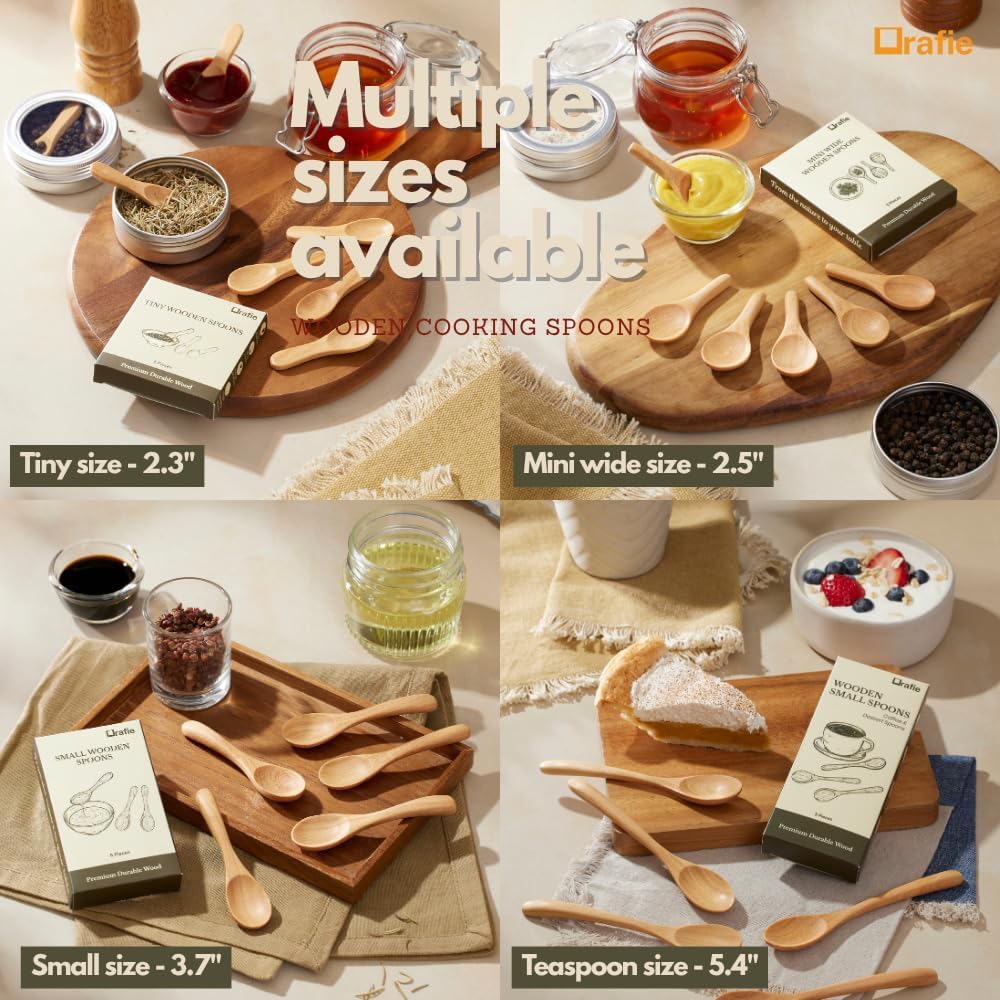 2.3 Inch Tiny Wooden Spoons (5 Pcs) Handmade Mini Spoon for Condiments, Sauces, Salt, Sugar, Spices, Dips, Seasonings, Herbs, Garnishes