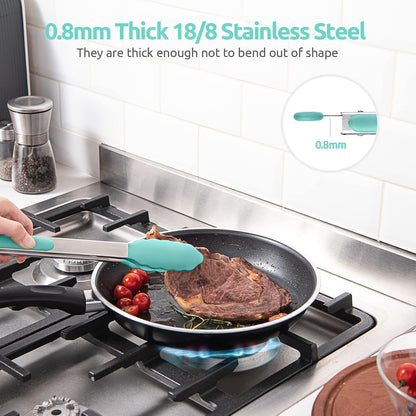 600ºF Heat Resistant Kitchen Tongs: U-Taste 9 inch Silicone Cooking Tong with Firm Sealed Non Stick Rubber Tips & Silicon Coated 18/8 Stainless Steel Handle & Smooth Locking for Serving Salad (Black)