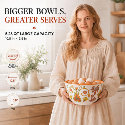 TP Large Mixing Bowl Set with Lids, Melamine Nesting Bowls Set for Pasta Baking Salad Mixing, Set of 3, Aztec Bloom