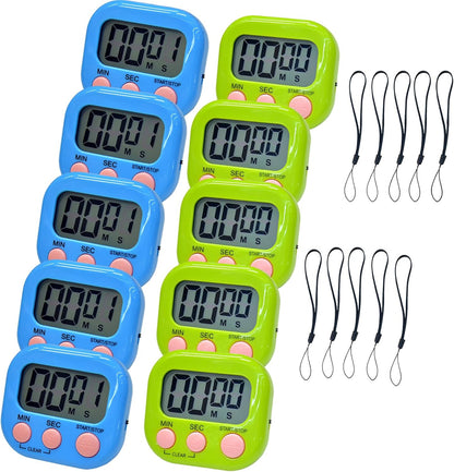 2 Pack Small Digital Kitchen Timer Magnetic Back and On/Off, Classroom Timers for Teachers Kids, Count Up Count Down Loud Alarm Stop Memory Function for Cooking Study Work Exercise (1, Black+White)