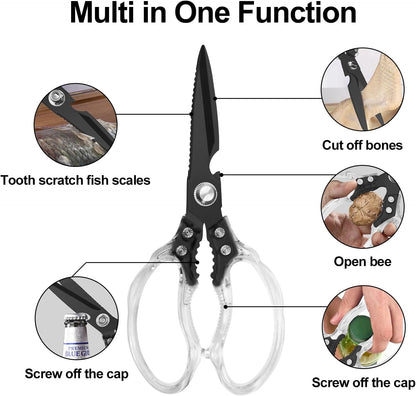 CGBE Kitchen Scissors, Multi-Purpose Kitchen Shears, Heavy Duty Dishwasher Safe Food Scissors for Chicken, Poultry, Fish, Meat & Herbs with Non-Slip Grips - Sliver