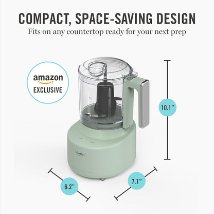 Martha Stewart 3 Cup Electric Food Chopper, Vegetable & Herb Mini Food Processor, 24oz BPA-Free Bowl, Stainless Steel Blades, Pour Spout, Dicing, Mincing, Chop & Puree, Dishwasher Safe, Sky