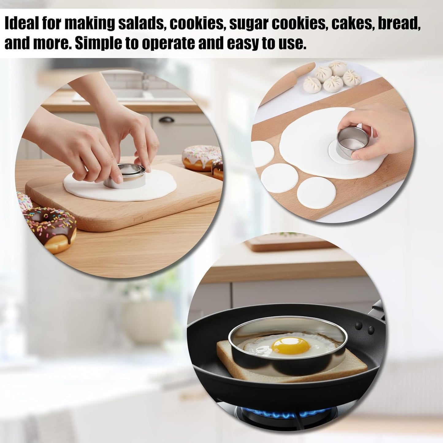 6 Pcs Round Cookie Cutter Set (2, 3, 3.5, 4, 5, 6 Inch) Stainless Steel Round Biscuit Cutters Circle Biscuit Cookie Cutters Large Circle Cutter for Food Baking Biscuits,Pastry,Donuts