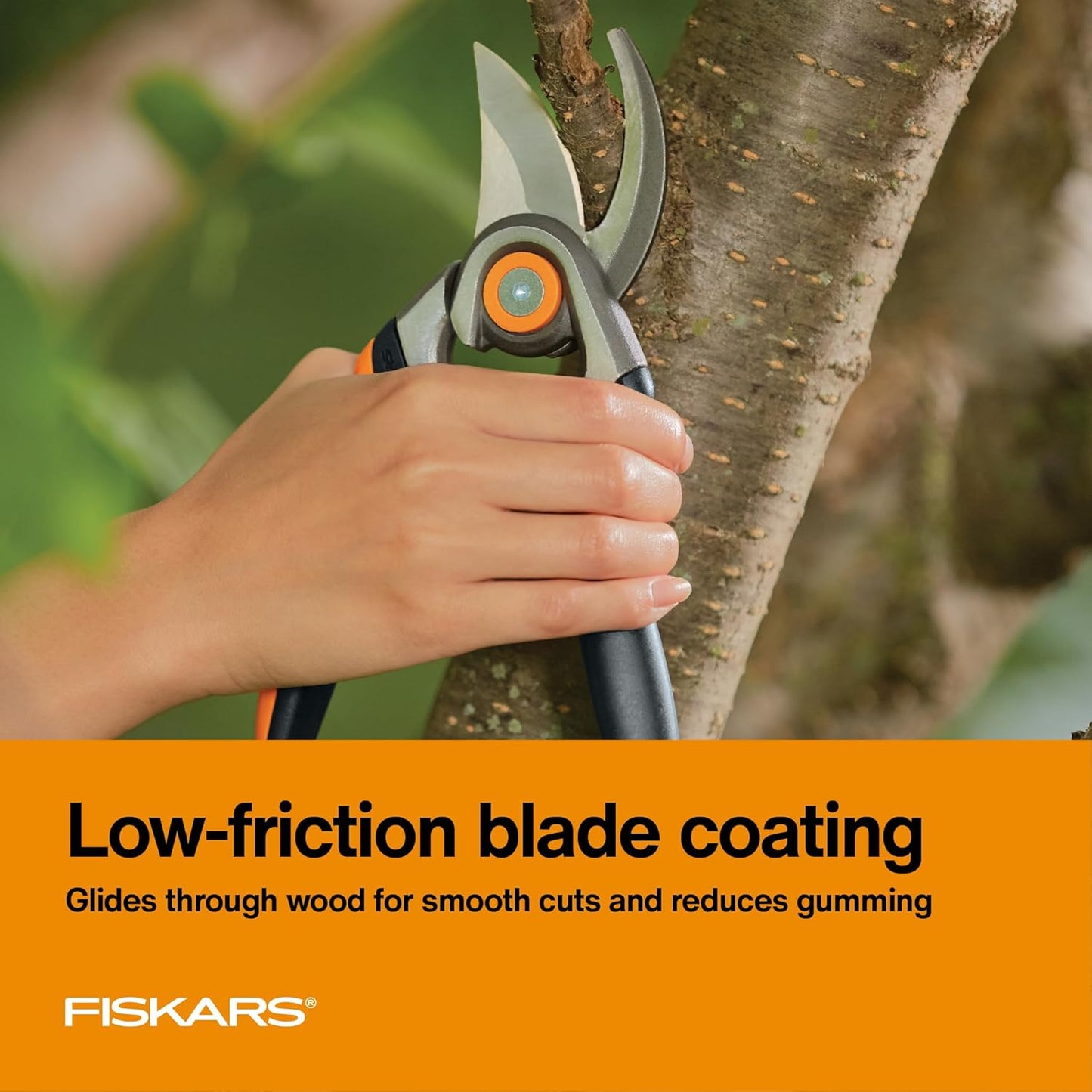 Fiskars Bypass Pruning Shears, 5/8" Cut Capacity Gardening Scissors, Self-Cleaning Sap Groove Prevents Sticking, Non-Slip Grip for Cutting Stems & Branches, Sharp Steel Blades w/ Low-Friction Coating