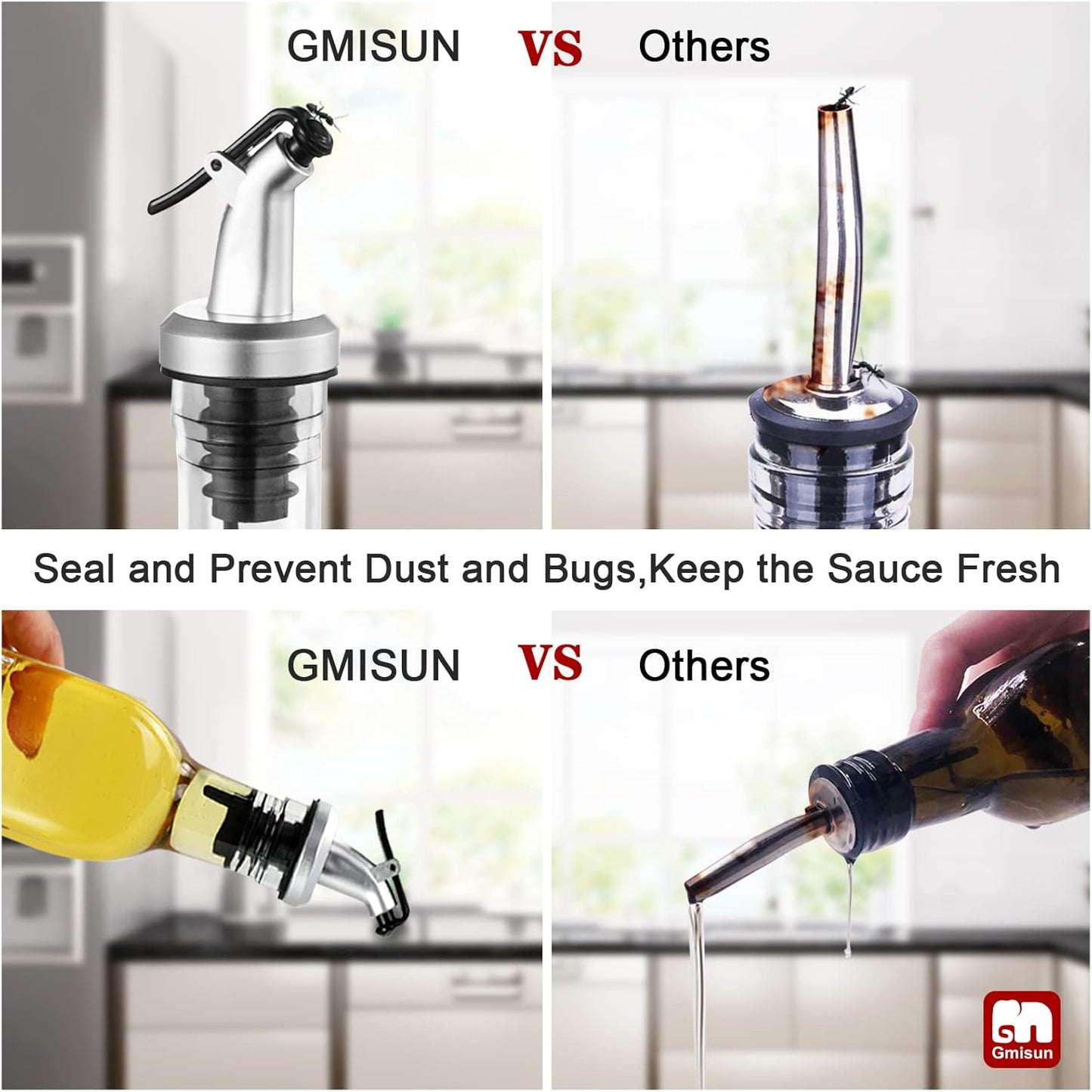 gmisun Olive Oil Dispenser for Kitchen, 4 Pack 17 fl oz Glass Oil Dispensers Bottle, Cooking Soy Sauce Bottle Container Cruet with Plastic Pourer Spout, Funnel and Labels, Clear