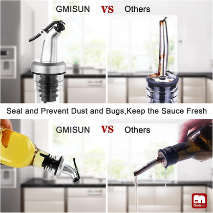 gmisun Olive Oil Dispenser for Kitchen, 4 Pack 17 fl oz Glass Oil Dispensers Bottle, Cooking Soy Sauce Bottle Container Cruet with Plastic Pourer Spout, Funnel and Labels, Clear