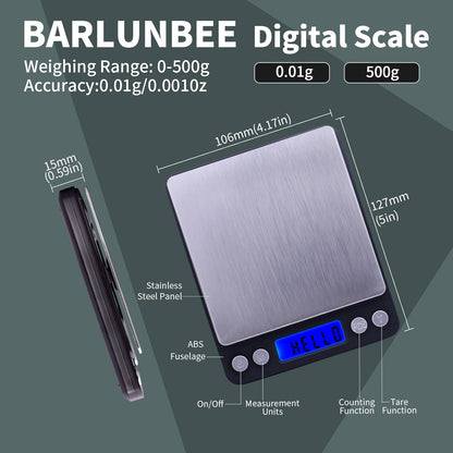 Gram Scale,Capacity 500g Accuracy 0.01g Mini Food Scales Digital Weight Grams and Oz,Small Kitchen High Precision for Espresso,Baking,Jewelry,Soap Making,Silver