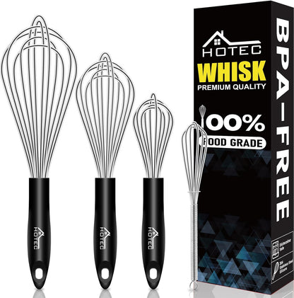 HOTEC 5 & 7 Inch Mini Whisks Anti-Rust 304 Stainless Steel Small Whisk for Cooking, Baking, Mixing Ingredients & Deep Containers