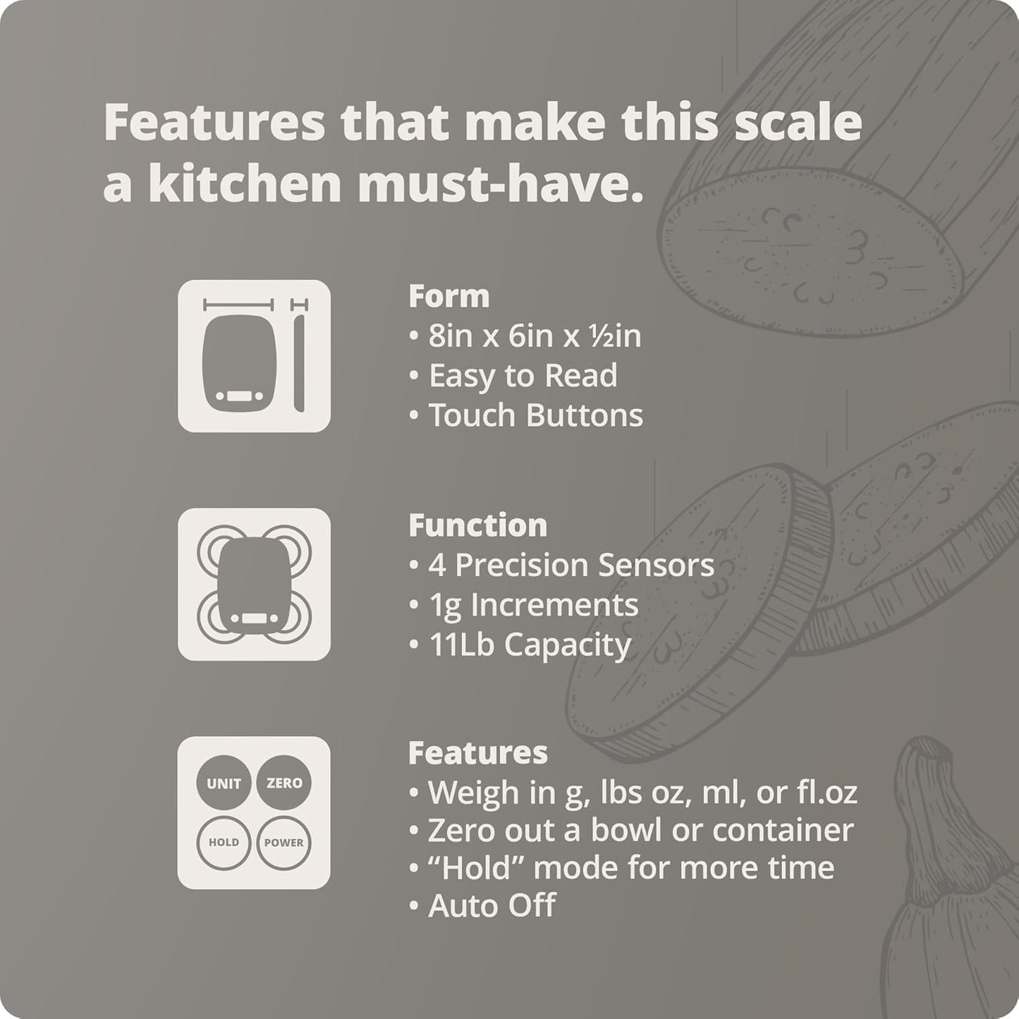 Greater Goods Food Scale – Digital Kitchen Scale, 1g Precision, Easy-Tare & Quick Conversion, Slim Compact Design, Durable & Portable | Ideal for Cooking, Baking & Meal Prep
