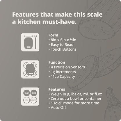 Greater Goods Food Scale – Digital Kitchen Scale, 1g Precision, Easy-Tare & Quick Conversion, Slim Compact Design, Durable & Portable | Ideal for Cooking, Baking & Meal Prep