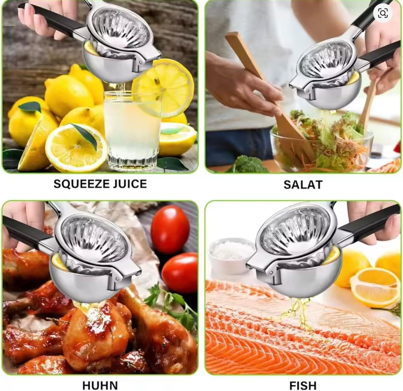 Lemon Squeezer Stainless Steel - Manual Citrus Juicer Large, Metal Lime Squeezer Hand Press, Orange Juice Extractor with Non-Slip Grip, Dishwasher Safe - TUISWO (Silver/Black)