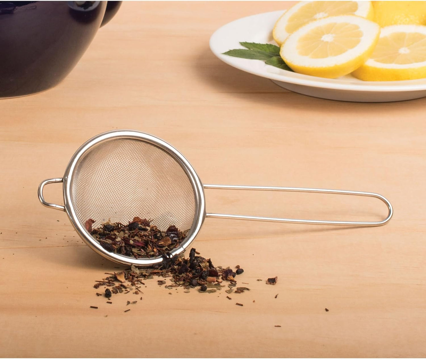 HIC Kitchen Fine Mesh Strainer With Helper Handle, 18/8 Stainless Steel, 6-Inch, For Sifting, Draining, And Straining Pasta, Vegetables, Stocks, And Sauces