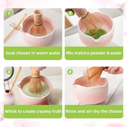6-Piece Matcha Whisk Set Pink, 18oz Matcha Bowl with Spout, Bamboo Whisk and Chasen Holder, Pink Matcha Kit, Cute Macha Gift Set for Women & Matcha Lovers Starters, Mother's Day Gift