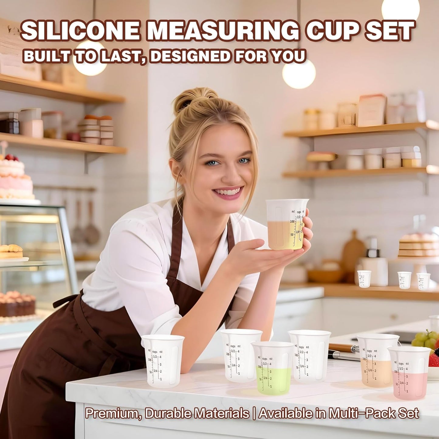 Silicone Measuring Cups Set 125ml + 250ml + 500ml for Cooking Reusable Baking Supplies Silicone Flexible Melting Measure Cup for Butter, Chocolate