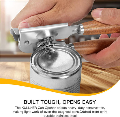 Upgraded Efficient Manual Can Opener - Selected Solid Wood Handle, Sharp and Smooth Blade Edge, Portable Design, Easy-Open Large Knob, Versatile for Various Bottle Caps（Rosewood）