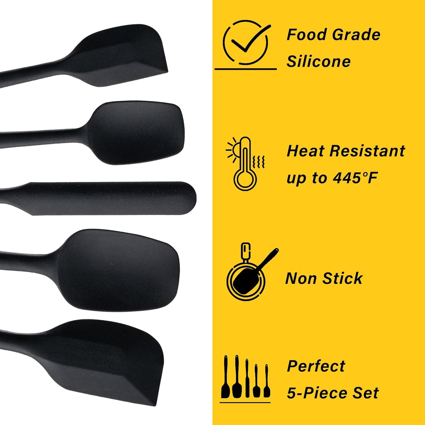 Silicone Spatula Set, 5 Piece Food Grade Rubber Spatulas for Baking, Cooking, and Mixing High Heat Resistant Non Stick Dishwasher Safe BPA-Free (Multicolor)