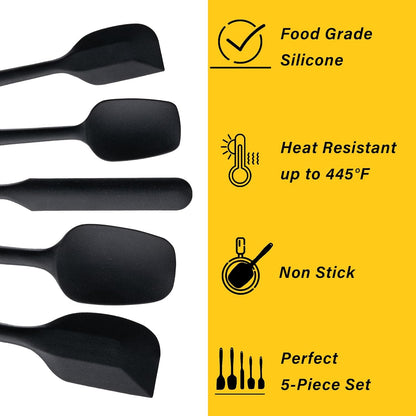 Silicone Spatula Set, 5 Piece Food Grade Rubber Spatulas for Baking, Cooking, and Mixing High Heat Resistant Non Stick Dishwasher Safe BPA-Free (Multicolor)