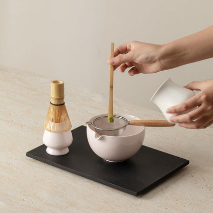Matcha Whisk Set, Matcha Set with Ceramic Matcha Bowl, Bamboo Whisk & Holder, Sifter, Tea Scoop (Black Gold)