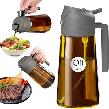 YARRAMATE 2Pcs 16oz/470ml Dark Brown Oil Sprayer for Cooking with Stickers, Food-grade Premium 2 in 1 Olive Oil Dispenser Bottle for Kitchen Gadgets, Air Fryer, Salad, Frying, BBQ (Black&OliveGreen)