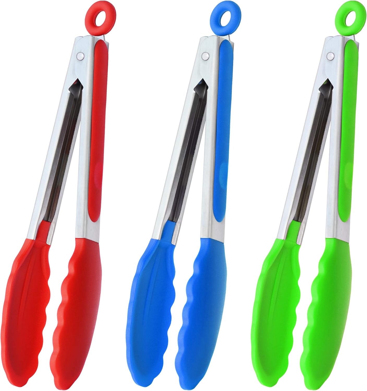 HINMAY Stainless Steel Kitchen Tongs 9-Inch Cooking Tongs, Set of 3