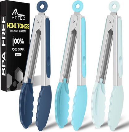 Hotec Silicone Kitchen Tongs for Cooking 9-Inch Serving Tongs with Silicone Tips, Set of 3 (Gradient Blue)