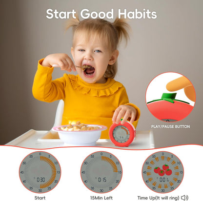 Tomato Visual Timer for Kids, 5h Cute Kids Pomodoro Countdown Timer, Kitchen Helper Timer, Visual Timer for Classroom, Office Desk and Meetings