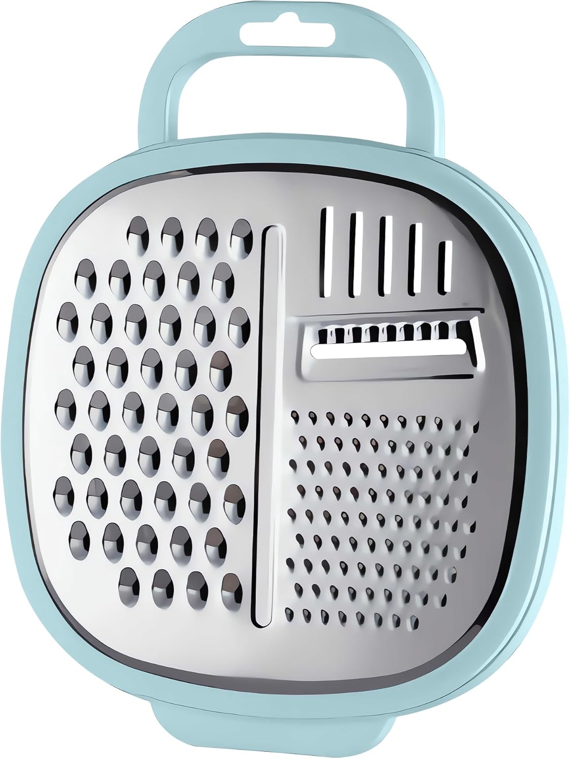 3 in 1 Vegetable Slicer with Storage Box, Stainless Steel Cheese Box Grater, Food Chopper, Wave Cutter, Kitchen Multi-Purpose Grater for Potatoes, Carrots, Zucchini, Onions... (Light Blue)