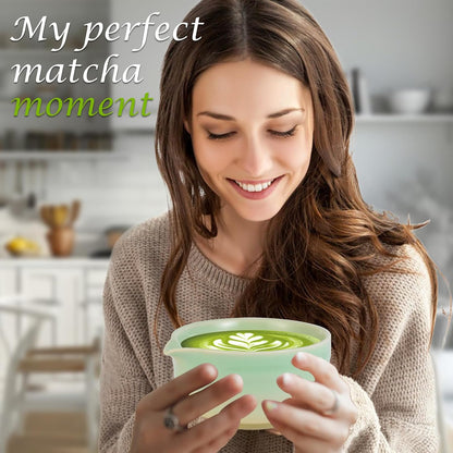 Matcha Whisk Set, Japanese Tea Set Includes Matcha Bowl with Spout, Bamboo Whisk, Ceramic Chasen Holder, Scoop, Sifter, 5 pcs Traditional Tea Making Kit for Matcha Lovers Christmas Gifts for Women Men