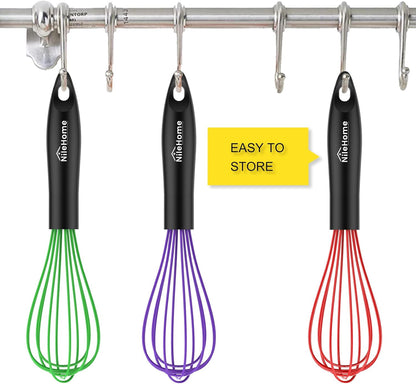 NileHome Silicone Whisk Set 8" 10" 12" Kitchen Whisk Kitchen Wisk Wire Whisks for Cooking, Whisking, Blending, Beating, Stirring-Black 3 Pack