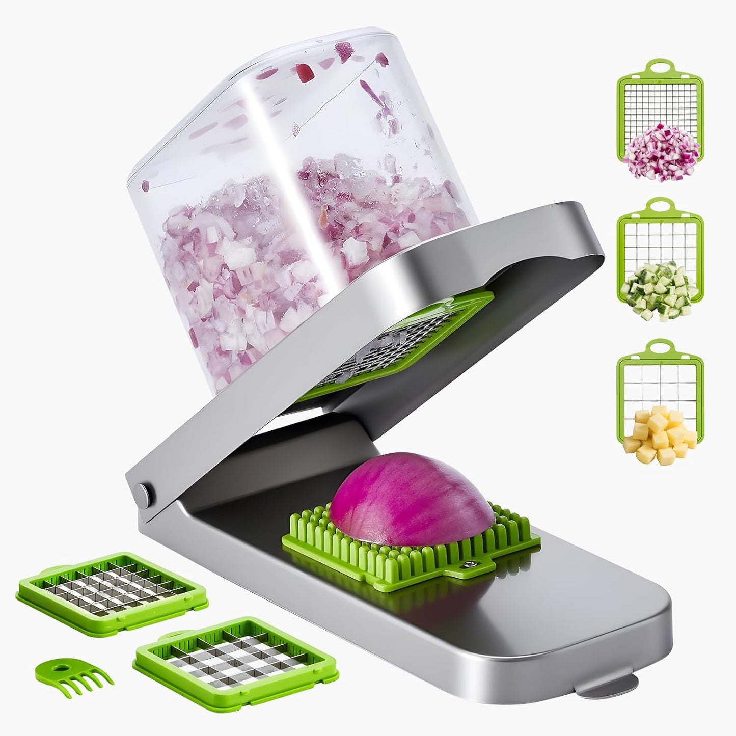 VEVOR Vegetable Chopper Mandoline Slicer, All-in-1 Food Veggie Cutter with 9 Stainless Steel Blades, Cheese Grater Onion Potato Dicer with Container,Salad Spiralizer Kitchen Gadgets&Essentials