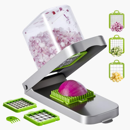 VEVOR Vegetable Chopper Mandoline Slicer, All-in-1 Food Veggie Cutter with 9 Stainless Steel Blades, Cheese Grater Onion Potato Dicer with Container,Salad Spiralizer Kitchen Gadgets&Essentials