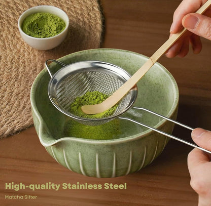 Matcha Whisk Set with Matcha Bowl - Matcha Set Included Electric Frother, Bamboo Whisk, Matcha Spoon, Bamboo Holder, Sifter, Spoon Stand (Blossom Pink)