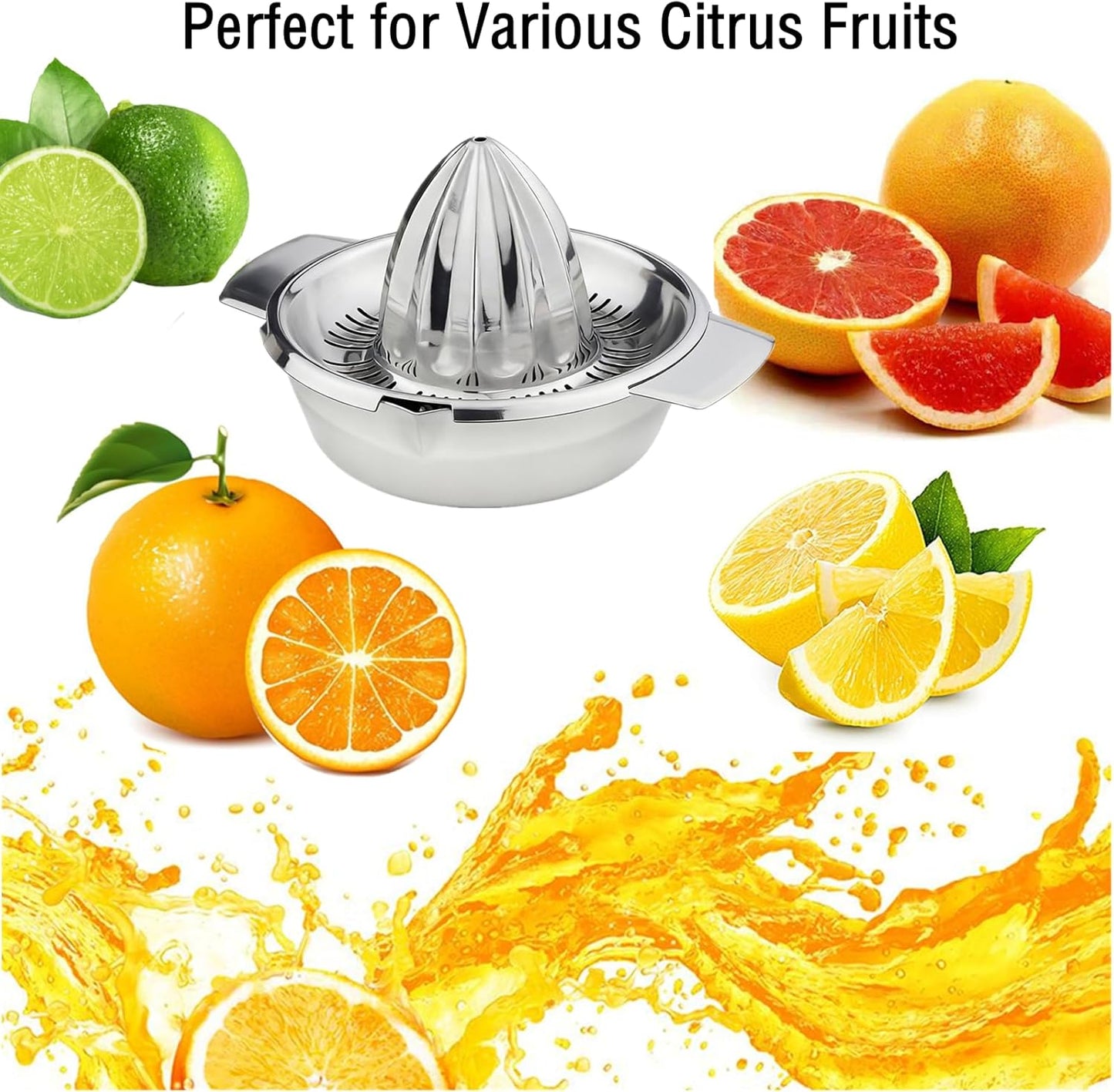 Citrus Lemon Orange Grapefruit Juicer Manual Squeezer 304 Stainless Steel Robust Hand Juicer Reamer Rotation Press with Strainer＆10oz Bowl, 2 Pour Spouts, Dishwasher Safe, Easy to Clean, Heavy Duty