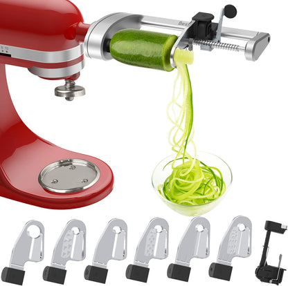 Spiralizer Attachment (5 Blades) Compatible with KitchenAid Stand Mixer, Comes with Peel, Core and Slice, Vegetable Slicer (Not KitchenAid Brand Spiralizer)